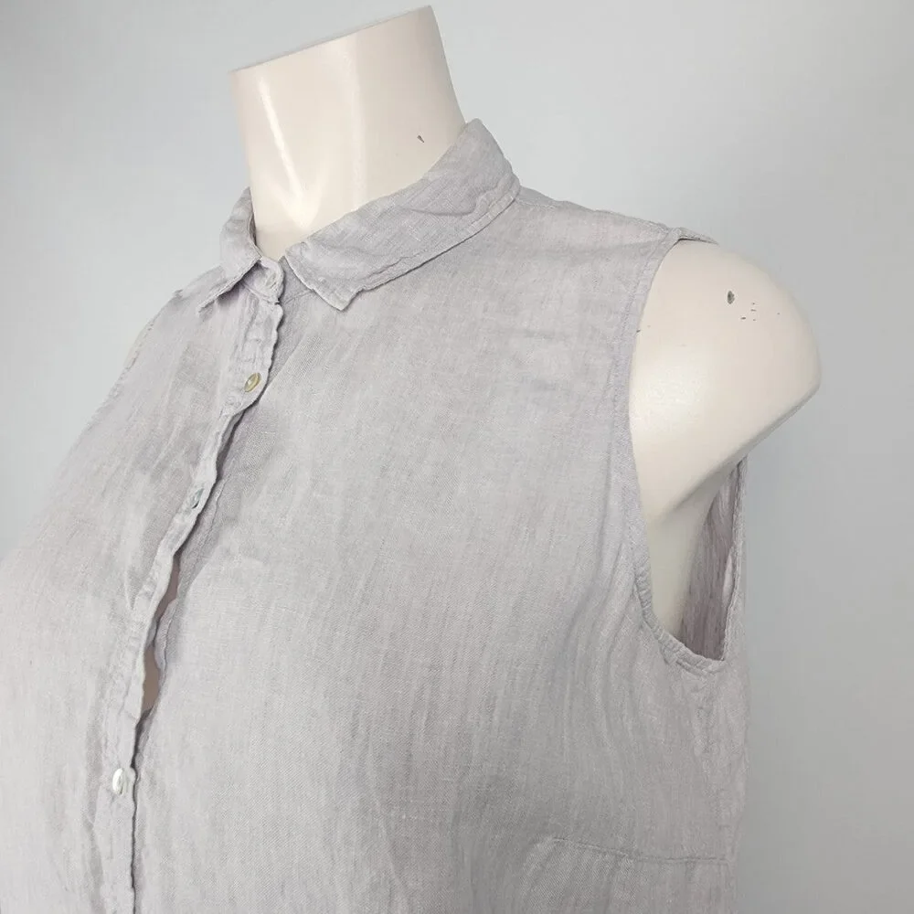 Tahari Grey Linen Sleeveless Collared Dress Dress Size 2X - Picture 4 of 9